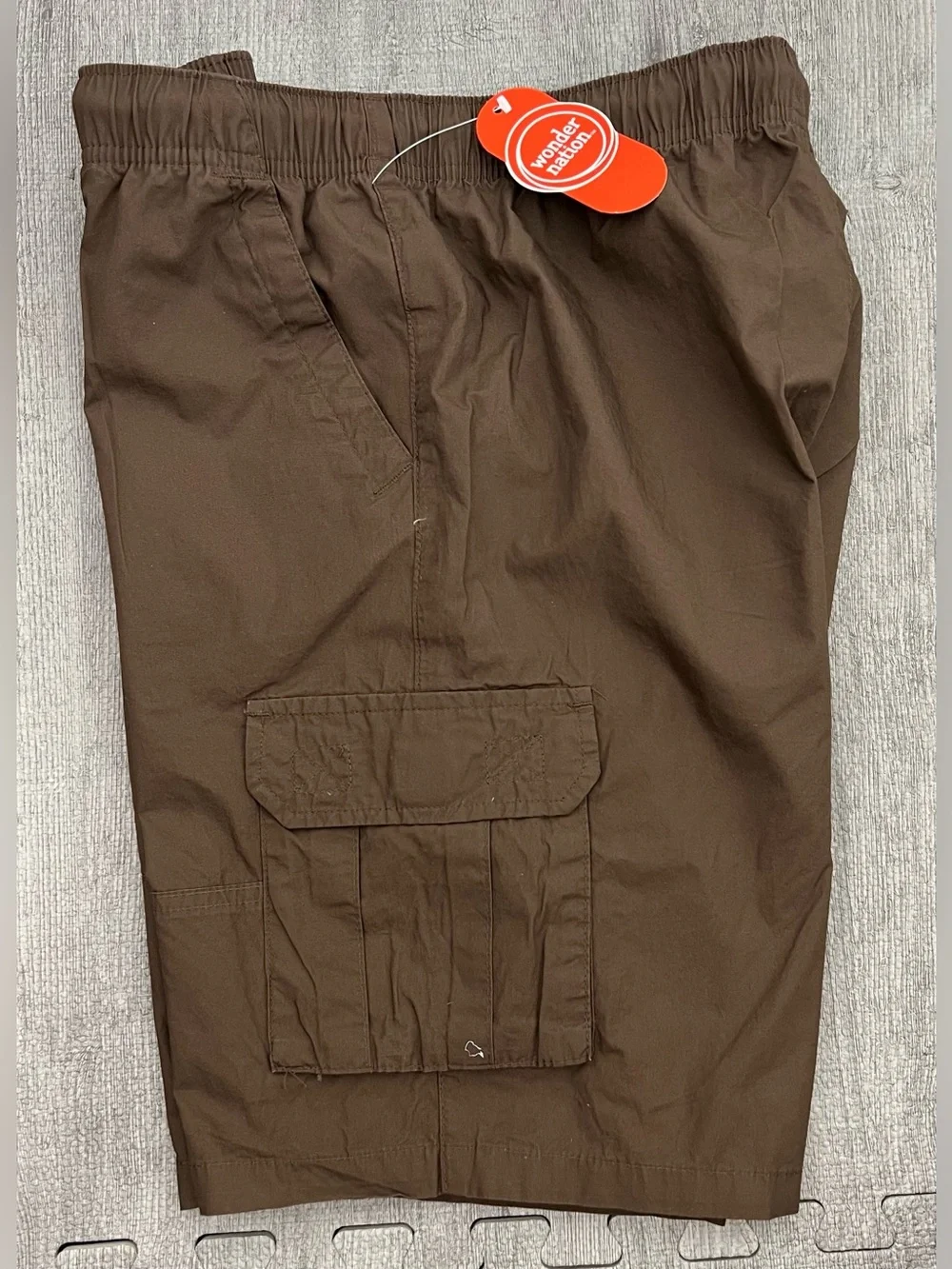 Wonder Nation Boys Brown Cargo Shorts Elastic Waist Drawstring w/ Pockets